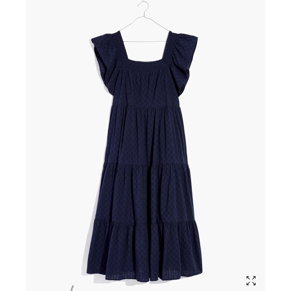 MADEWELL Ruffle-Sleeve Tiered Midi Dress in Textured Check size small